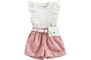 ZZLBUF Infant Toddler Baby Girl Clothes Ruffle Sleeveless Ribbed T-shirt Tops Pant Shorts Set Summer 2 Piece Outfits