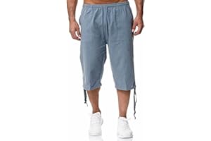 Remxi Męskie lniane szorty 3/4 luźne spodenki o luźnym kroju letnie spodnie cargo na co dzień