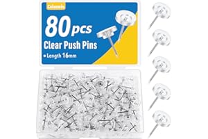 Caianwin 80 Piezas de Chinchetas con Cabeza Transparente y Blanca de 16mm - Caja de Almacenaje para Bricolaje, Tarjetas de Pared, Tablón de Anuncios