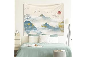 Arawat Tapisserie Matin Paysage Tapisserie Noir Blanc Tapisserie Lune Soleil Décoration murale Tapis psychédélique Tapisserie Gothique Tapisserie Tenture murale Boho Décoration murale (150 x 130cm)