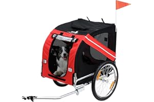 PawHut Remorque vélo pour Chien Animaux Pliable 8 réflecteurs Drapeau Barre attelage Inclus Acier Polyester imperméable Max. 30 Kg 130L x 73l x 90H cm