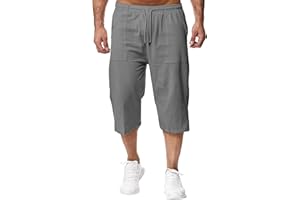 Remxi Męskie lniane szorty 3/4 luźne spodenki o luźnym kroju letnie spodnie cargo na co dzień