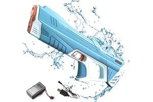 FUNTHY Pistolet a Eau Electrique Enfants Adultes, Puissant Haute Capacité Pistolets à Eau, One Button Jouet de Piscine de Plage Extérieure d'été de tir de Blaster d'eau, Jouets de Combat sur l'eau-Bleu