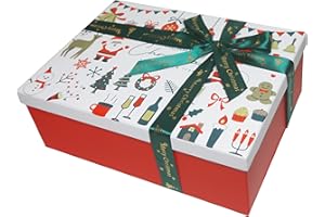 STRBOXONG Cajas blancas de Navidad con tapas, 270 x 210 x 105 mm, cajas de regalo vacías grandes para regalos, caja de cartón plegable resistente de lujo para regalos, suministros de fiesta de Navidad paquete