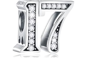 CRISNATA 5,10 to 50 52 55 56 60 65 70 75 80 Birthday Charms fit European Anniversary Bracelets, 925 Sterling Silver Number Charms with Clear CZ Stones, Gifts for Family/Lover/Friends