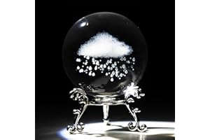 HDCRYSTALGIFTS 60mm/2.3inch 3D Inner Carving Rain Cloud Crystal Ball Paperweight with Silver Base Fengshui Decorative Ball Figurine Ornament Glass Sphere for Home Art Decor