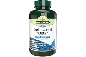 Natures Aid Cod Liver Oil 1000mg Softgels – High Strength Omega-3 Fish Oil with Vitamins A & D – Supports Immune System, Heart Health, Brain, Vision, Joints – Non-GMO – 180 Capsules