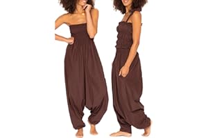 likemary Jumpsuit for Women UK – Cotton Jumpsuit Pulls Down into Harem Pants – 2-in-1 Summer Trousers with Pockets and Elasticated Waist
