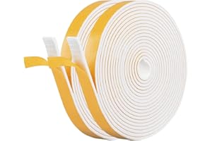 BYNSAER Samoprzylepna taśma uszczelniająca do drzwi i okien, 12 mm (szer.) x 3 mm (średnica), 12 m, pianka samoprzylepna, gumowa uszczelka przeciw zimnemu przeciągom, kolizji, dźwiękoszczelna, wodoszczelna, pyłoszczelna, biała