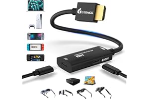 Guermok HDMI-zu-USB-C Adapter für AR-Brillen, 4K@60Hz Wiedergabe & Laden, mit DC 5V, kompatibel mit XREAL, RayNeo, Rokid, Steam, Switch2/1, PS 5/4, tragbare Monitore (Schwarz)