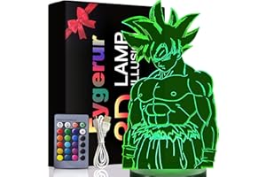 Eygerur Anime Goku Gifts Toy Decoration Night Light 3D LED Illusion Lamp with Remote Control & Touch 7 Colours + 16 Colours Changing Opreated Dimmable Bedside Lamp for Kids Men Goku Fans