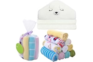 MORDELY Baby Hooded Towel, 8-Piece Bath for Boys or Girls, Washcloth Set with Cute Design, Shower Towel Gift for Newborns, Infants and Toddlers