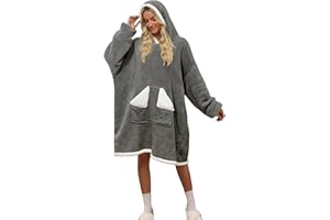 Glamnest Oversized Hoodie Blanket， Sherpa Wearable Blankets with Pocket & Sleeves, Cozy Fleece Wearable Hooded Sweatshirt for Women Men One Size