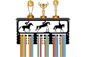 CREATCABIN Soporte Medallas Equitación,Estante Trofeos,Colgador Medallas Soporte Estante,Deportes,4 fila,Montaje En Pared,Soporte para Hombres Y Mujeres,Estante Premios Ecuestres Equitación,40x20x10cm