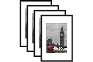 Tinkeps 4 Pack 40x60 Black Picture Frame, Engineered Wood and Plexiglass, 40x60 Frame with Mount for A3 Prints, Photos, and Posters, Wall Mountable, 40x60cm Poster Frame