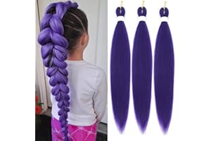 FALEMEI Purple Braiding Hair Extensions 24 Inch Pre Stretched Synthetic Braiding Hair for Braids Hair Style Wig Halloween Costume Cosplay (Purple, 24 Inch (Packs of 3))