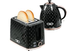 HOMCOM Kettle and Toaster Set, 1.7L 3000W Fast Boil Jug Kettle with Auto Shut Off, 2 Slice Toaster with 7 Level Browning Controls & Crumb Tray, UK Otter Thermostat, Black