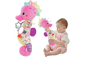 LYPSOCHAAT Giochi Neonato 0 3 6 9 12 Mesi, Musicali Peluche per Neonata con Anello da Dentizione & Specchio, Tummy Time Neonato Giocattoli Sensoriale Montessori, Regalo Neonata Femmina 0 3 6 9 Mesi Giochi