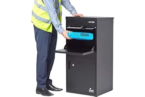 SMART PARCEL BOX Extra Large Parcel Box Outdoor, 2 Door Weatherproof Black Delivery Box With Secure Front & Rear Access, Durable Galvanised Steel, Lockable For Post, Multiple Letters & Package Drop