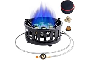 LIFETTER Réchaud à gaz 19800 W avec allumage piézoélectrique, réchaud à gaz de camping pour toutes les cartouches à vis, brûleurs à gaz, raccords, support, réchaud à gaz coupe-vent pour l'extérieur