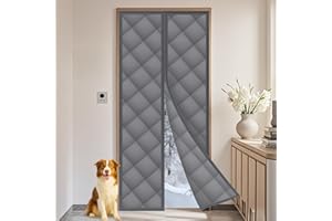 Flintronic Tenda per Porta Inverno Termica, 120 * 240CM Tenda Termica Isolante Freddo, Resistenza al vento, Chiusura Automatica a Calamite per Balcone Soggiorno Cantina