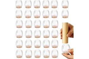 AOKITO 32 Piezas Tapas de Piernas de Silla, Protector de Patas de Sillas de Silicona, con Almohadillas Fieltro Resistentes al Desgaste, Eliminan el Ruido y los Arañazos (Transparente, 12-16mm)