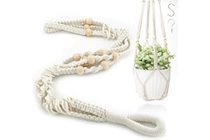 xiaoxiaozhijia Cesta de Cuerda de Algodón,Macetas Colgante para Plantas,Colgador de Macetas de Interior con Gancho para Decoración de Salón,Exterior,Balcón,Ventana,Pared(Beige-Beads)