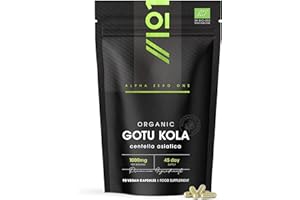 Organic Gotu Kola 1000mg – 90 Vegan Capsules – High Strength Centella Asiatica Gotu Kola Leaf Supplement - 45 Day Supply - Resealable and Recyclable Pouch by Alpha01