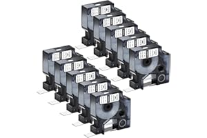 Nineleaf Confezione da 10 nastri termorestringenti per etichette industriali DYMO 18051 Rhino 6,35 x 1,5 m, nero su bianco, per etichettatrice industriale Rhino Pro 3000 4200 5000 5200 6000