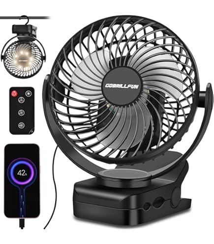 Minthouz Tischventilator Mit Clip - 7200mAk USB-Lüfter Mit 4 Geschwindigkeiten