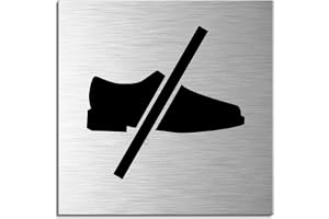 Dörrskylt Ta av Skor Skylt 120 x120 mm Aluminium Optik Borstat Rostfritt Stål Självhäftande Nr.17164-S