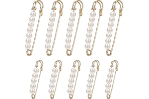 Mtuihfo 10 Pcs Large Safety Pins with Pearl, Fashion Strong Pearl Safety Pin, Fancy Safety Pins for Clothes Sweater Shawl Skirts Decorations