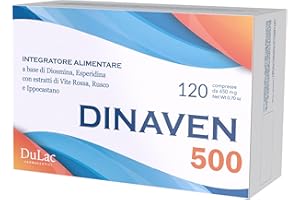 DULÀC FARMACEUTICI 1982 DuLàc, Dinaven 500, Food Supplement with Diosmin and Hesperidin, Helpful for Heavy and Swollen Legs, Microcirculation, Fragile Capillaries, Made in Italy, 120 Tablets of 650 mg