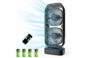 DR.PREPARE Ventilatore a Torre con Batteria 8000mAh Ricaricabile Ventilatore da Tavolo USB 3 Velocità Ventilatore Oscillante con Telecomando per Camera da Letto Ufficio Campeggio