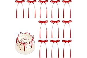 NATNARR 30 Pack Bow Cake Toppers Red Ribbons Bows for Cake Coquette Themed Bow Cupcake Toppers Red Bow Birthday Decorations for Baby Shower Birthday Wedding Bachelorette Party Supplies