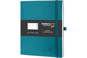 POPRUN Agenda 2024 Mensuel 26,5 x 21,5cm - De jan. 2024 à juin 2025 avec Couverture Souple en PU Cuir, Poche pliable, Porte-stylo autocollant, Papier Certifié FSC®100 g/m² - Pacifique Vert