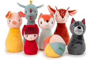 LILLIPUTIENS - Gioco di Bowling per Bambini in Tessuto - 6 Birilli Divertenti e Palla Sonora - Set da Bowling per Bambini - Adatto a sviluppare la motricità dei più Piccoli - dai 18 Mesi - 83465