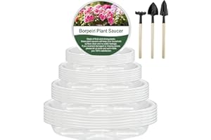 BORPEIN Lot de 24 soucoupes pour plantes (12, 17, 21, 26 cm) - En plastique transparent épais et durable - Pour l'intérieur et l'extérieur