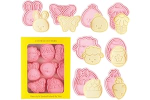 PTAIZJJZ Set di 8 formine per biscotti pasquali in plastica 3D, per uova di Pasqua, coniglietti, farfalle, fiori, pecore, carote, per decorazioni per feste di Pasqua (tipo B)
