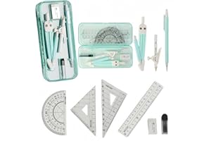 MHwan Maths Sets, 9 Pcs Beautiful Strong and durable Shell, a High-Quality Geometry Sets for Secondary School Loved by Children, Protractor compass Set Suitable for Middle School Mathematic