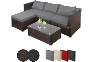 Montafox Salon de Jardin Exterieur en resine 4 Places canapé Exterieur Poly rotin tressée Balcon, Couleur:Nature/Plage de Galets