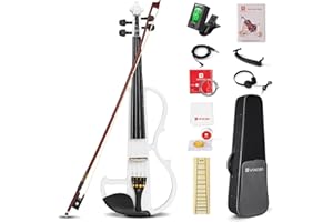 Vangoa 4/4 Violín Electrico Silencioso Tamaño Completo Electric Violin Set para Principiantes, Adultos, Estudiantes con Kits, Blanco