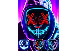 DWTECH LED Halloween Maske – beleuchtete Purge Maske mit LED-Masken EL-Draht gruselige Maske für Maskerade Cosplay beleuchtete Gesichtsmaske für Kinder Männer Frauen Halloween Festival Party