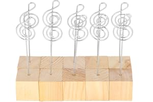 CIKONIELF 10Pcs Memo Card Clip, Music Note Shape Metal Memo Clip Holder Wood Place Card Holders Picture Note Table Number Stand Holder Office Desk Organizer