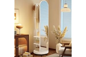 GENERIC Specchio a Figura Intera con Appendiabiti, Specchi da Terra con Ruote Girevoli, Girevole a 360° e 3 Livelli Stoccaggio, Specchio a Corpo Intero per Soggiorno, Camera da Letto