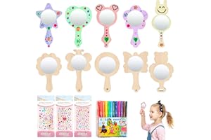 SPHERETRON Holzspiegel Basteln Kindergeburtstag 25 Stück DIY Handwerk Bastelset Mini Handspiegel Mit Griff Zum Bemalen Kinder Geschenk Party