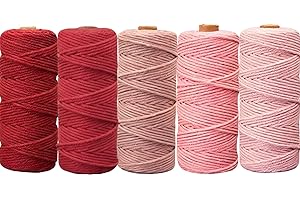 ‎BETTERJONNY Pack of 5 Macrame Yarn 3 mm x 50 m, BetterJonny Cotton Craft Cord Macrame Cotton Yarn 3 mm Cotton Cord Natural Colourful Cotton Craft Cord for Crafts Knitting Hanging DIY Craft Red Tones