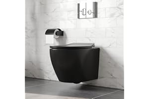 DEER VALLEY Wall Hung Toilet Without Cistern, DeerValley 1.6 GPF/1.1 GPF Double Flush Compact Rimless Ceramic Toilet Bowl with Soft Closed Seat - Black