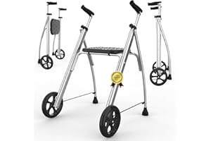 INDESmed - Andador Plegable con Asiento de Aluminio para ancianos, personas con movilidad reducida o rehabilitación. Ajuste preciso, Mango antitendinitis y antideslizante, 2 Ruedas (Negro)