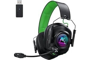 Krysenix KGH2 Cuffie Gaming Wireless, 2,4 GHz Cuffie Gaming per PS4, PS5, PC, Mac, Switch, Cuffie Bluetooth con microfono, Cancellazione del Rumore, Nero Verde